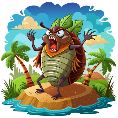 Carpet Beetle disappointed screams island vector. AI generated image. Clipart cartoon design iconのイラスト素材