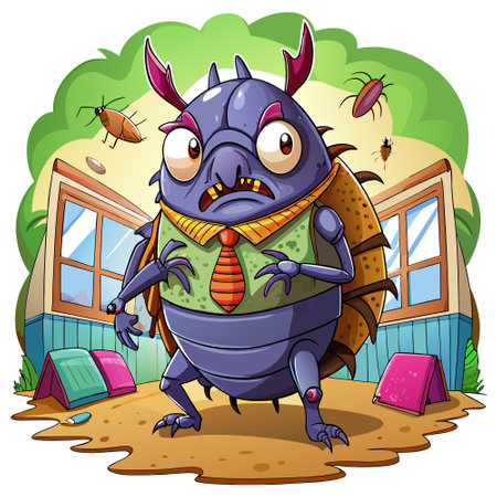 Carrion Beetle distressed stands school vector. AI generated image. Clipart cartoon design iconのイラスト素材