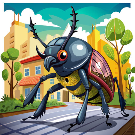 Carrion Beetle energetic walks street vector. AI generated image. Clipart cartoon design iconのイラスト素材