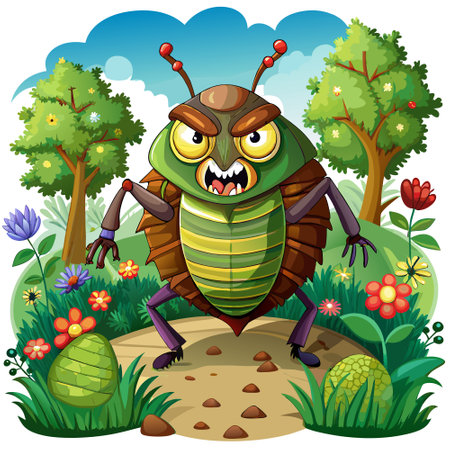 Carpet Beetle deceived cries farm vector. AI generated image. Clipart cartoon design iconのイラスト素材