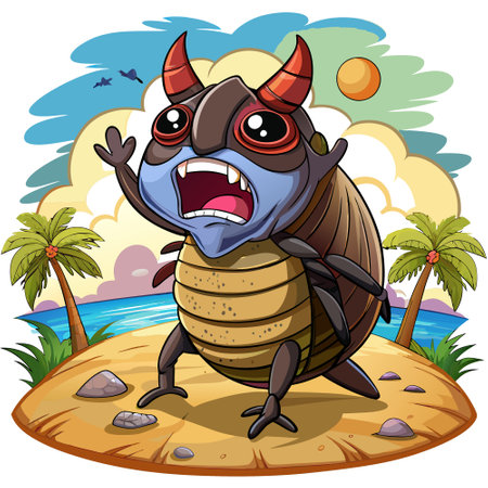 Carrion Beetle excited cries beach vector. AI generated image. Clipart cartoon design iconのイラスト素材