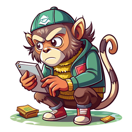 Capuchin Monkey cheating looks lake vector. AI generated image. Clipart cartoon design iconのイラスト素材