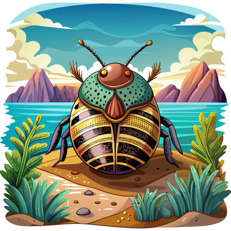 Carpet Beetle determined rests ocean vector. AI generated image. Clipart cartoon design iconのイラスト素材