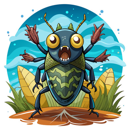 Carrion Beetle dumbfounded stay sea vector. AI generated image. Clipart cartoon design iconのイラスト素材