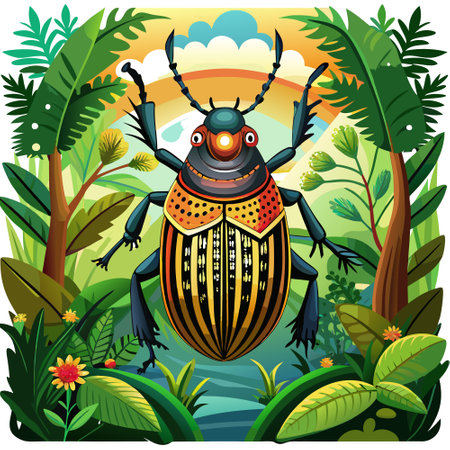 Carpet Beetle desecrated lies jungle vector. AI generated image. Clipart cartoon design iconのイラスト素材