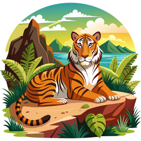 Caspian Tiger hot lies bank vector. AI generated image. Clipart cartoon design iconのイラスト素材