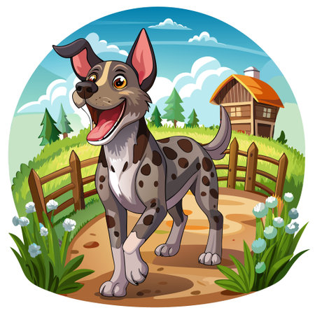 Catahoula Leopard spoiled laughs farm vector. AI generated image. Clipart cartoon design iconのイラスト素材