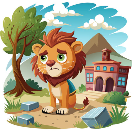 Cave Lion incapable cries school vector. AI generated image. Clipart cartoon design iconのイラスト素材