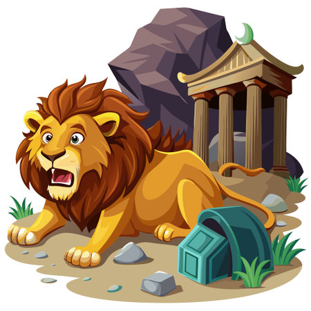 Cave Lion inspired laughs street vector. AI generated image. Clipart cartoon design iconのイラスト素材