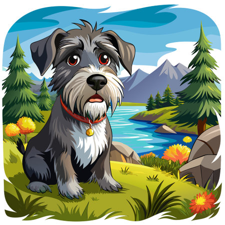 Cesky Terrier dog despicable cries lake vector. AI generated image. Clipart cartoon design iconのイラスト素材