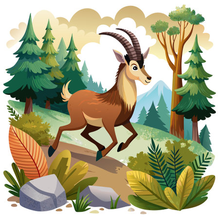 Chamois goat oppressed runs forest vector. AI generated image. Clipart cartoon design iconのイラスト素材