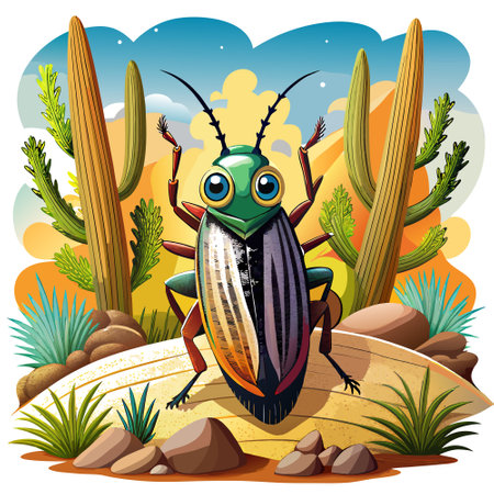 Click Beetle bug shy goes desert vector. AI generated image. Clipart cartoon design iconのイラスト素材