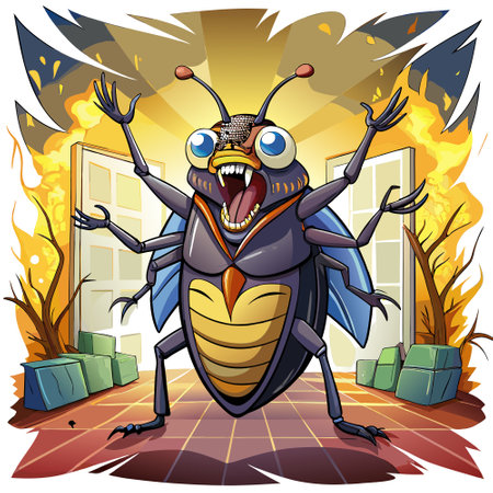 Cigarette Beetle bug brave screams room vector. AI generated image. Clipart cartoon design iconのイラスト素材