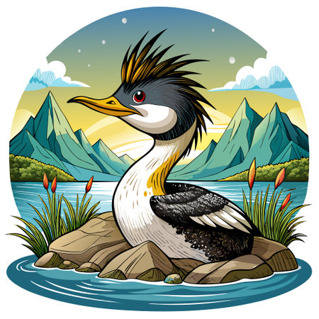 Clarks Grebe bird insulted cries lake vector. AI generated image. Clipart cartoon design iconのイラスト素材