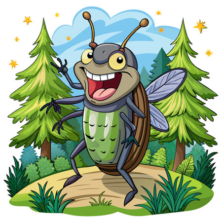 Click Beetle bug shy passionate laughs forest vector. AI generated image. Clipart cartoon design iconのイラスト素材