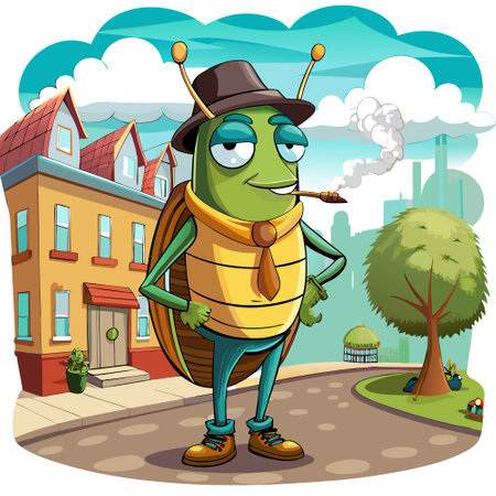 Cigarette Beetle bug charming stands street vector. AI generated image. Clipart cartoon design iconのイラスト素材