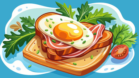 Bacon and herb breakfast toast. AI generated. Vector iconのイラスト素材