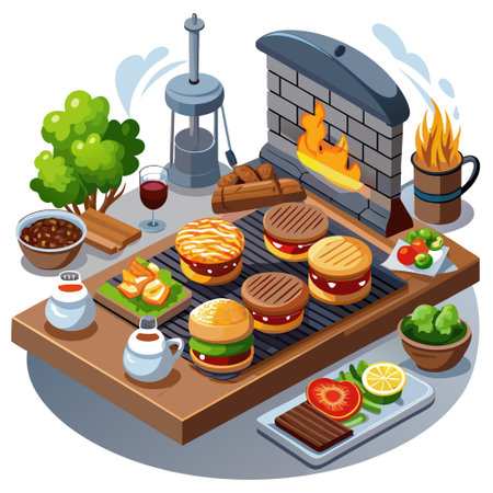 Grilled turkey burgers made at home. AI generated. Vector iconのイラスト素材