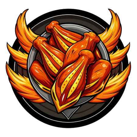 Grilled chicken wings on black background. AI generated. Vector iconのイラスト素材