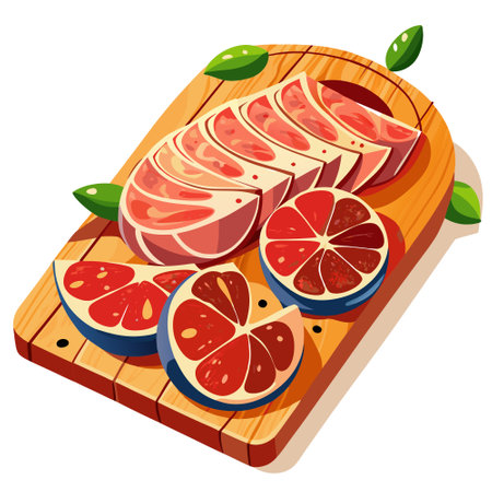 Jamon slices on the board. Selective focus.. AI generated. Vector iconのイラスト素材