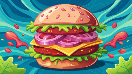 Artistic Pink Burger with Lettuce and Bacon. AI generated. Vector iconのイラスト素材