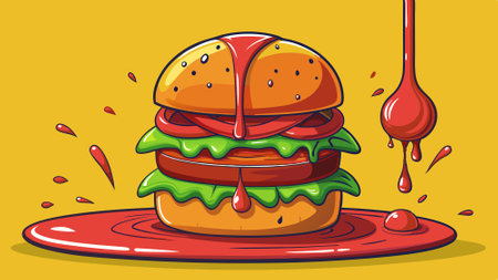 Ketchup drizzling onto a premium burger. AI generated. Vector iconのイラスト素材