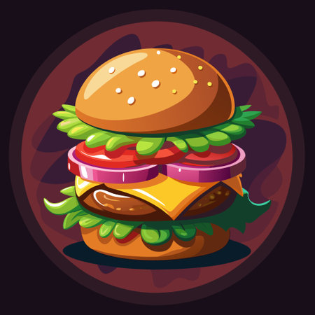 Delicious burger against a dark background.. AI generated. Vector iconのイラスト素材