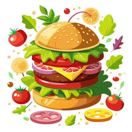 Delicious Cheeseburger with Fresh Ingredients. AI generated. Vector iconのイラスト素材