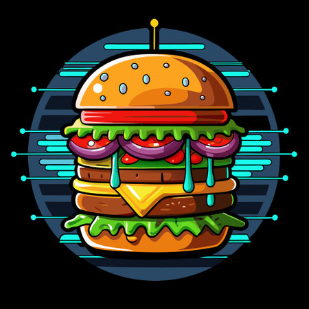Hamburger on black background generated by AI. AI generated. Vector iconのイラスト素材