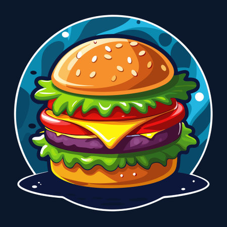 Fresh tasty burger on dark background AI image. AI generated. Vector iconのイラスト素材