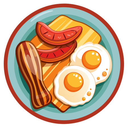 Close-up of a breakfast plate with bacon and eggs. AI generated. Vector iconのイラスト素材