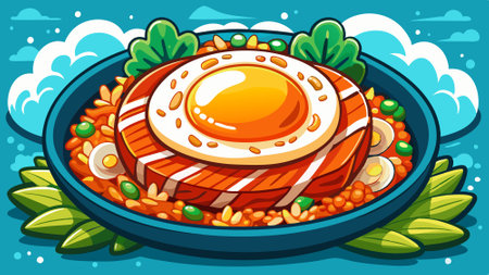 Korean kimchi fried rice with a fried egg on top.. AI generated. Vector iconのイラスト素材