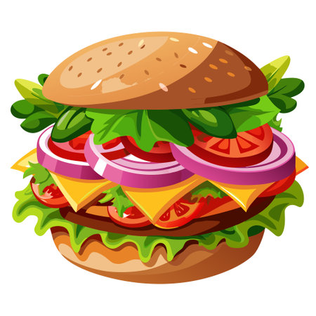 A sandwich with meat, lettuce, tomatoes, and onions. AI generated. Vector iconのイラスト素材