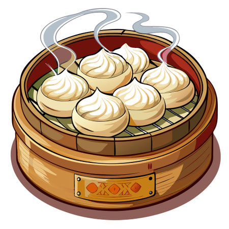 A detailed closeup of Chinese dumplings being steamed. AI generated. Vector iconのイラスト素材