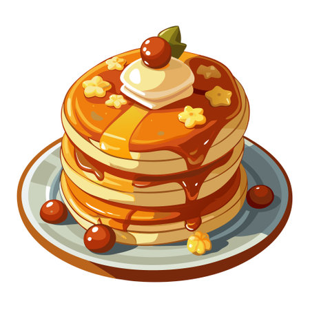 Delicious sweet pancakes with maple syrup and batter. . AI generated. Vector iconのイラスト素材