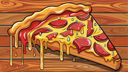 Cheesy bacon pizza slice lifted on wooden background. AI generated. Vector iconのイラスト素材