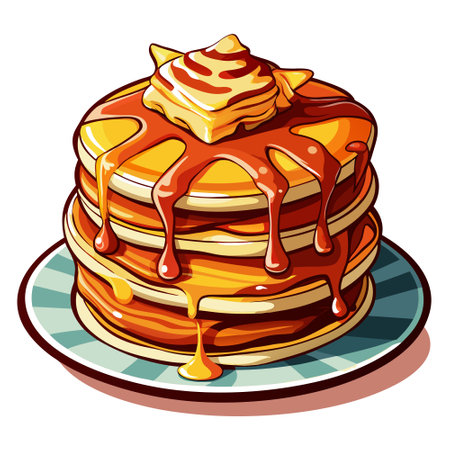 A stack of bacon pancakes drizzled with maple syrup. AI generated. Vector iconのイラスト素材