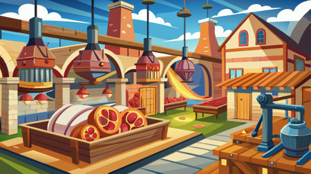 Factory of parma ham traditional Italian food.Macro.. AI generated. Vector iconのイラスト素材