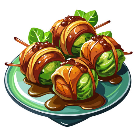 Bacon wrapped Brussels sprouts with a balsamic glaze. AI generated. Vector iconのイラスト素材