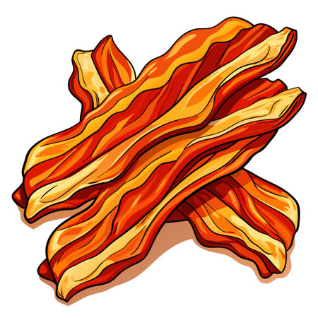 A photo real image on white of strips of crispy bacon. AI generated. Vector iconのイラスト素材