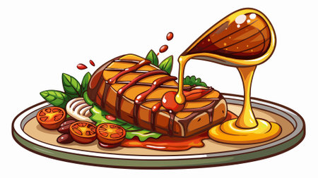 A steak being drizzled with sauce on a white background.. AI generated. Vector iconのイラスト素材