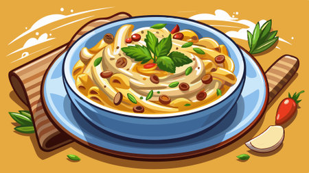 Italian style penne carbonara with creamy mushroom sauce. AI generated. Vector iconのイラスト素材