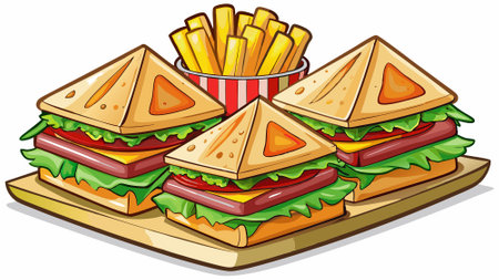 Club sandwiches with fries isolated on white background. AI generated. Vector iconのイラスト素材