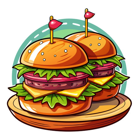 A mouthwatering slider duo featuring mini gourmet burgers. AI generated. Vector iconのイラスト素材