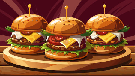 Gourmet beef sliders with cheese and caramelized onions. AI generated. Vector iconのイラスト素材