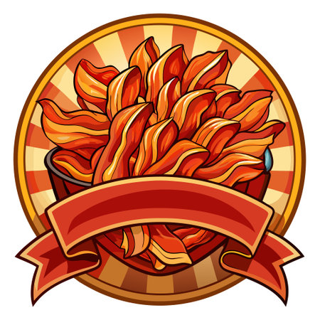 Crunchy fried bacon strips background full frame banner.. AI generated. Vector iconのイラスト素材