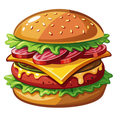 Delicious bacon cheese burger hamburger on white background. AI generated. Vector iconのイラスト素材