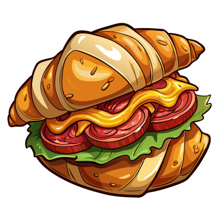 Crispy bacon croissant sandwich on a transparent background. AI generated. Vector iconのイラスト素材