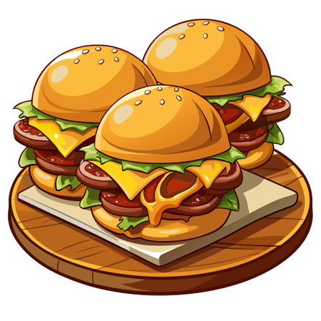 Gourmet bbq sliders with applewood smoked bacon and gouda. AI generated. Vector iconのイラスト素材