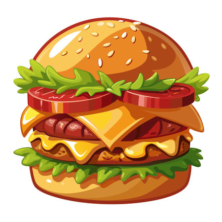 Cheesy bacon smashburger made at home with a rustic touch.. AI generated. Vector iconのイラスト素材
